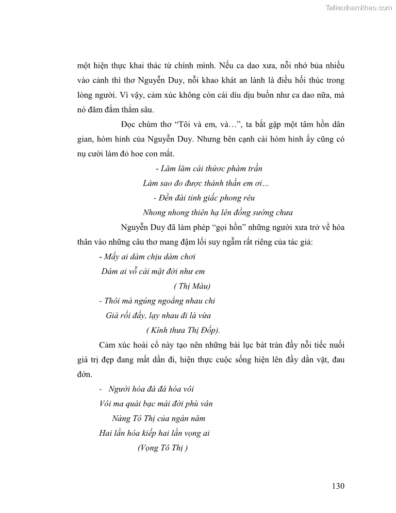 Luận văn thạc sĩ giáo dục học Truyền thống và cách tân trong thơ Nguyễn Duy - 11 Trang 130