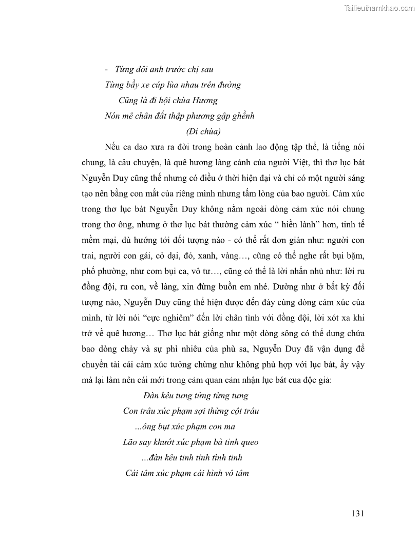Luận văn thạc sĩ giáo dục học Truyền thống và cách tân trong thơ Nguyễn Duy - 11 Trang 131