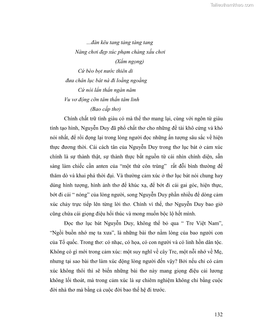 Luận văn thạc sĩ giáo dục học Truyền thống và cách tân trong thơ Nguyễn Duy - 11 Trang 132