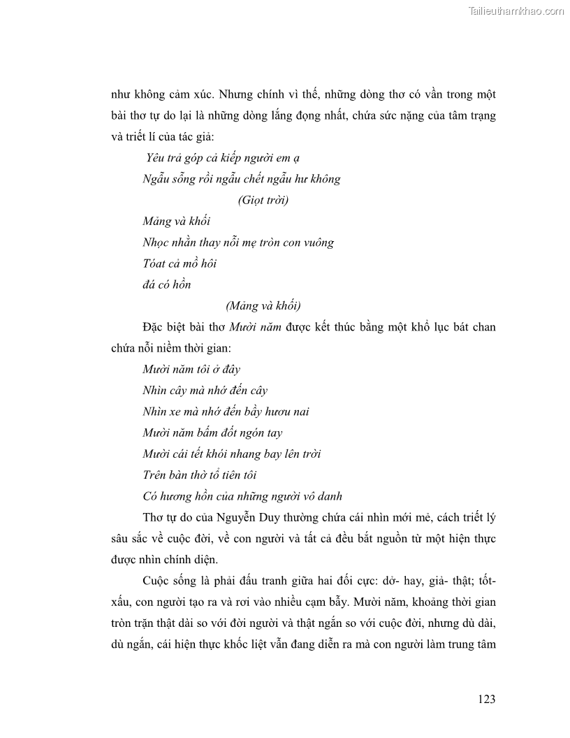 Luận văn thạc sĩ giáo dục học Truyền thống và cách tân trong thơ Nguyễn Duy - 11 Trang 123