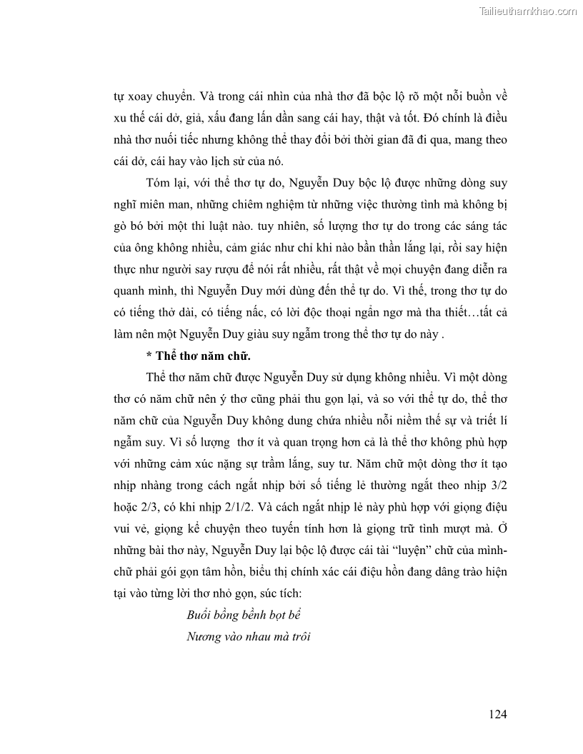 Luận văn thạc sĩ giáo dục học Truyền thống và cách tân trong thơ Nguyễn Duy - 11 Trang 124