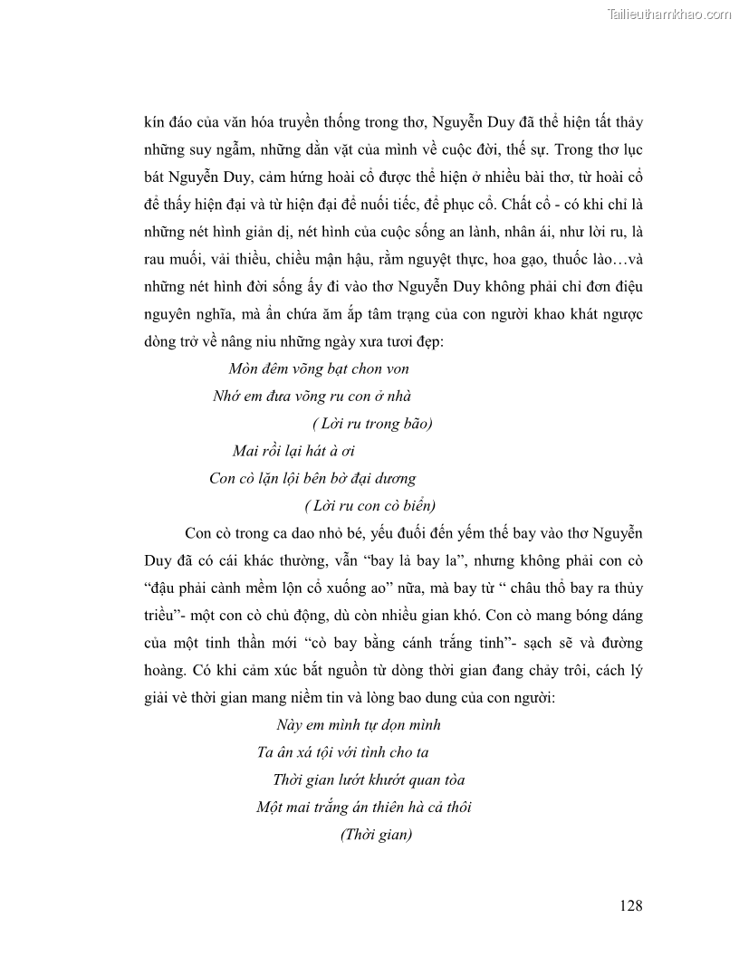 Luận văn thạc sĩ giáo dục học Truyền thống và cách tân trong thơ Nguyễn Duy - 11 Trang 128