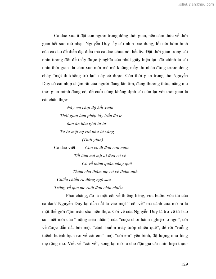 Luận văn thạc sĩ giáo dục học Truyền thống và cách tân trong thơ Nguyễn Duy - 11 Trang 129