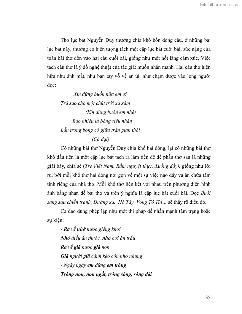 Luận văn thạc sĩ giáo dục học Truyền thống và cách tân trong thơ Nguyễn Duy - 12 Trang 135