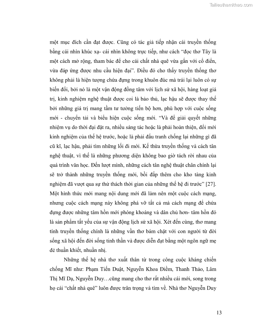 Luận văn thạc sĩ giáo dục học Truyền thống và cách tân trong thơ Nguyễn Duy - 2 Trang 13