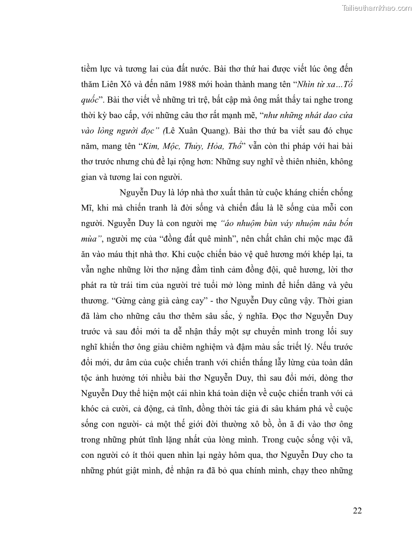 Luận văn thạc sĩ giáo dục học Truyền thống và cách tân trong thơ Nguyễn Duy - 2 Trang 22
