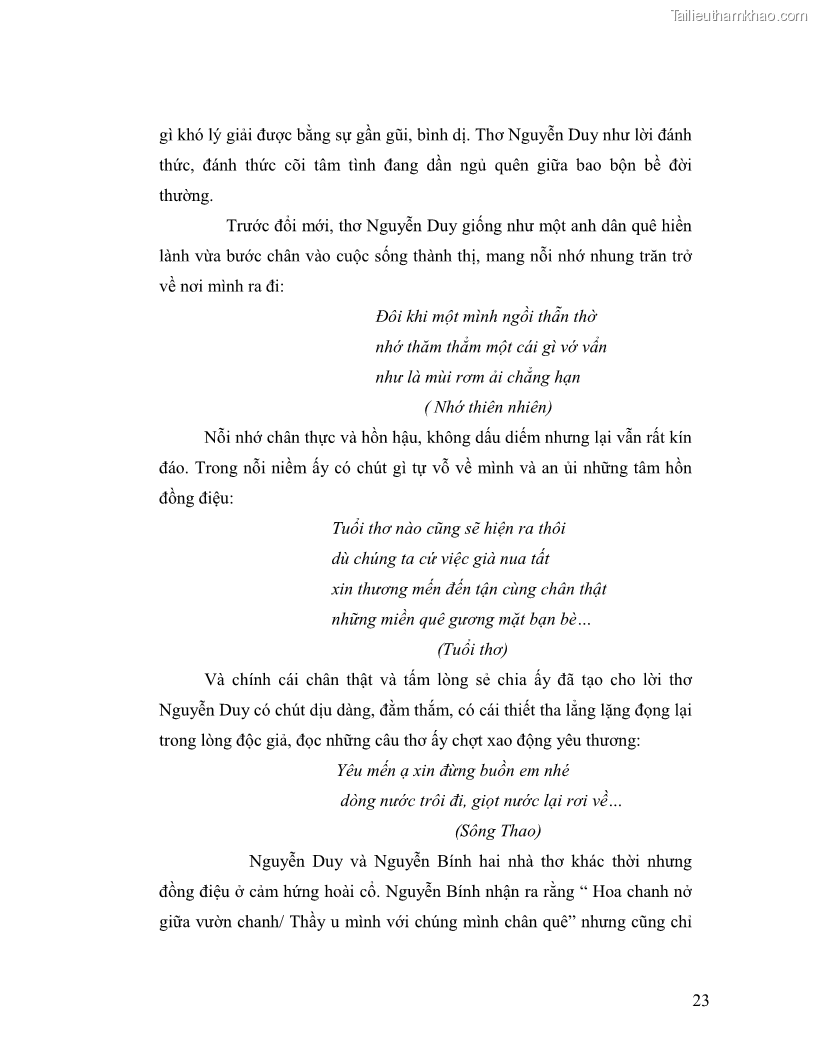 Luận văn thạc sĩ giáo dục học Truyền thống và cách tân trong thơ Nguyễn Duy - 2 Trang 23