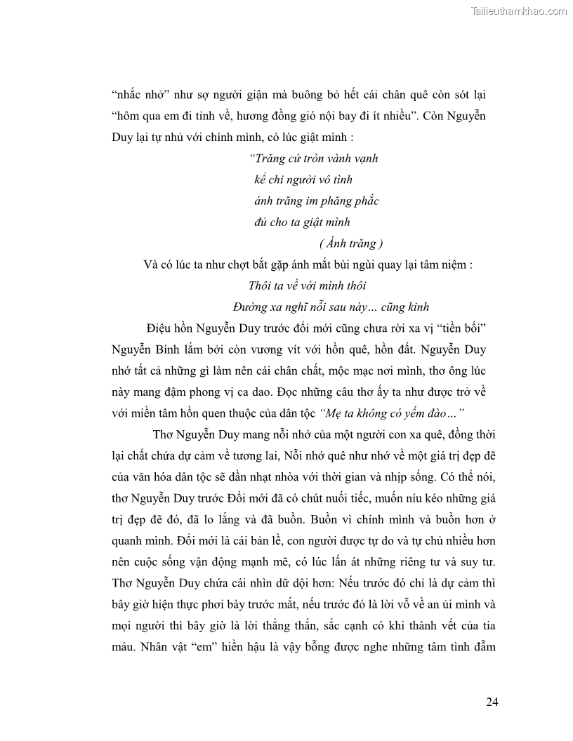 Luận văn thạc sĩ giáo dục học Truyền thống và cách tân trong thơ Nguyễn Duy - 2 Trang 24
