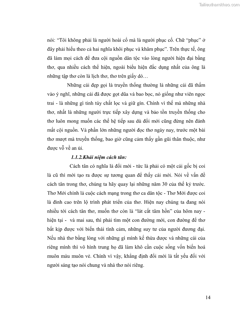 Luận văn thạc sĩ giáo dục học Truyền thống và cách tân trong thơ Nguyễn Duy - 2 Trang 14