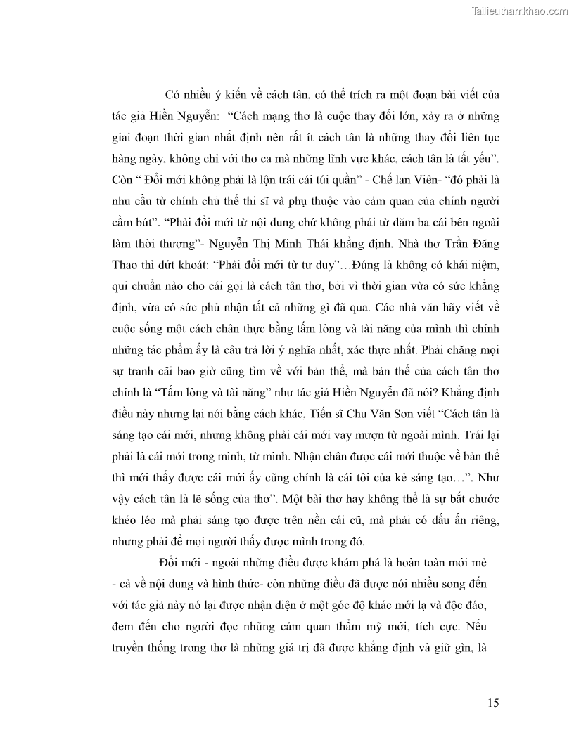 Luận văn thạc sĩ giáo dục học Truyền thống và cách tân trong thơ Nguyễn Duy - 2 Trang 15