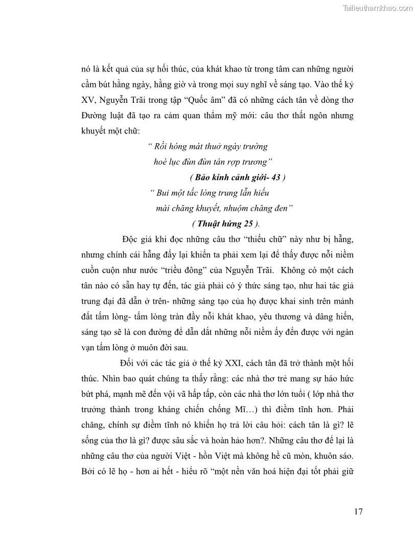 Luận văn thạc sĩ giáo dục học Truyền thống và cách tân trong thơ Nguyễn Duy - 2 Trang 17