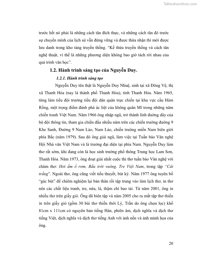 Luận văn thạc sĩ giáo dục học Truyền thống và cách tân trong thơ Nguyễn Duy - 2 Trang 20