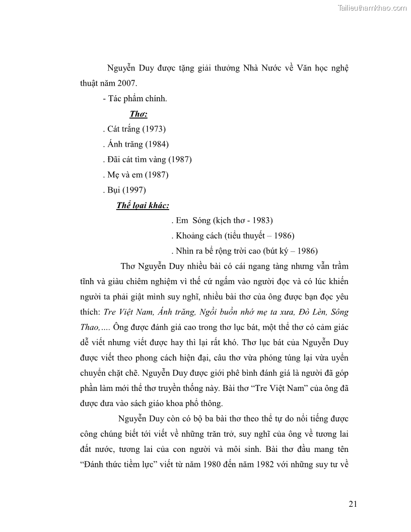 Luận văn thạc sĩ giáo dục học Truyền thống và cách tân trong thơ Nguyễn Duy - 2 Trang 21