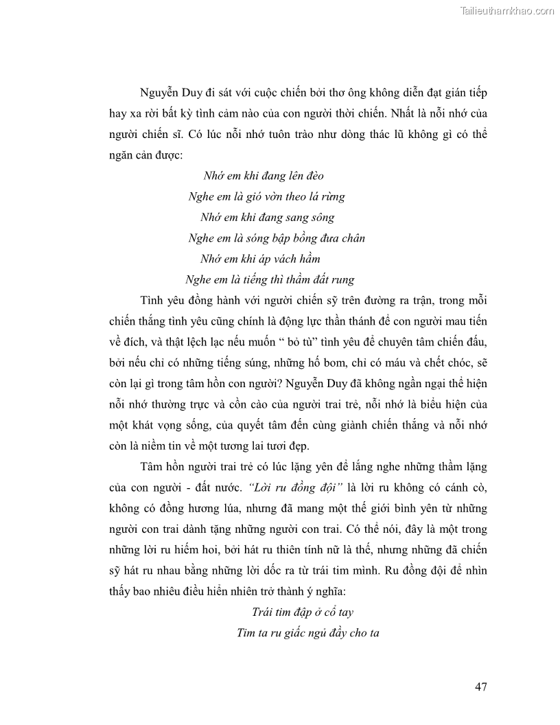 Luận văn thạc sĩ giáo dục học Truyền thống và cách tân trong thơ Nguyễn Duy - 4 Trang 47