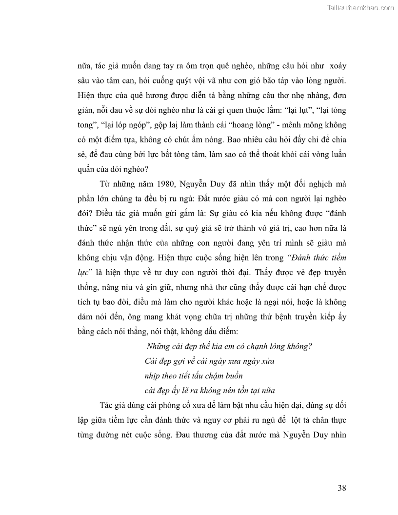 Luận văn thạc sĩ giáo dục học Truyền thống và cách tân trong thơ Nguyễn Duy - 4 Trang 38