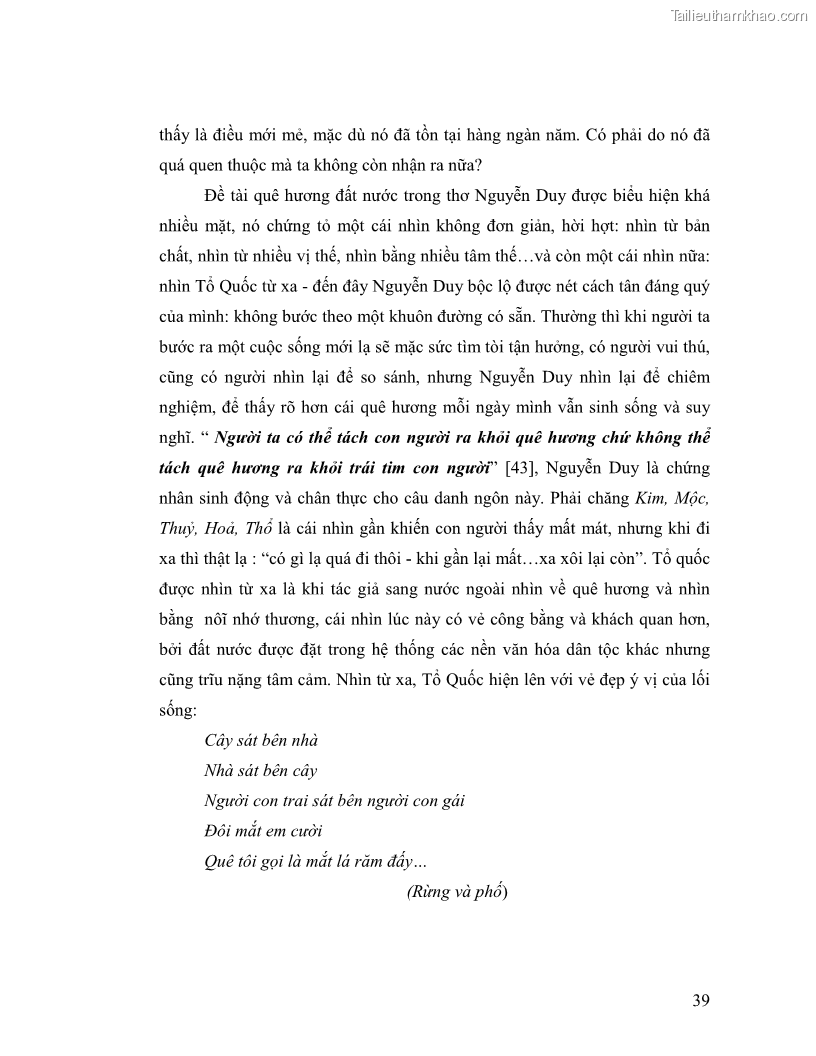 Luận văn thạc sĩ giáo dục học Truyền thống và cách tân trong thơ Nguyễn Duy - 4 Trang 39