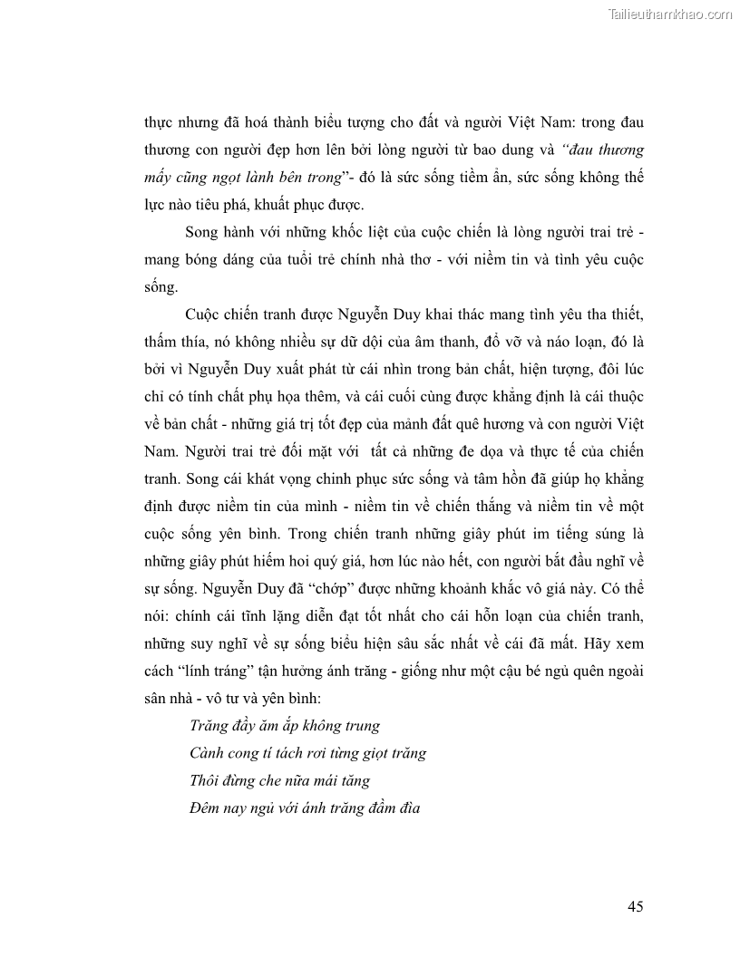 Luận văn thạc sĩ giáo dục học Truyền thống và cách tân trong thơ Nguyễn Duy - 4 Trang 45