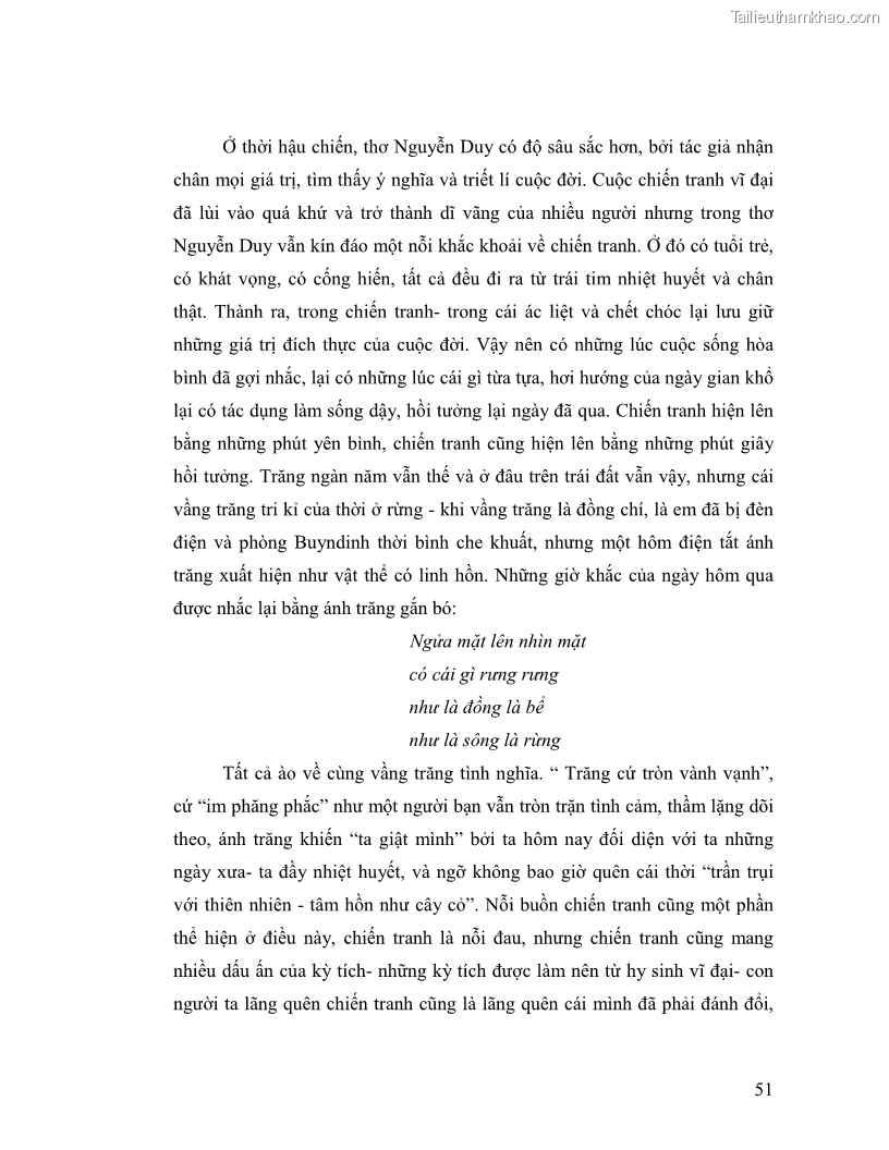 Luận văn thạc sĩ giáo dục học Truyền thống và cách tân trong thơ Nguyễn Duy - 5 Trang 51