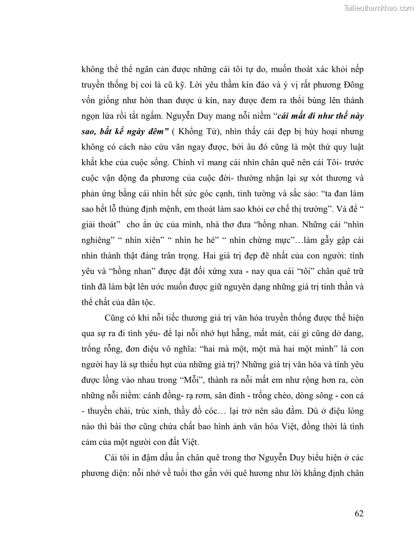 Luận văn thạc sĩ giáo dục học Truyền thống và cách tân trong thơ Nguyễn Duy - 6 Trang 62