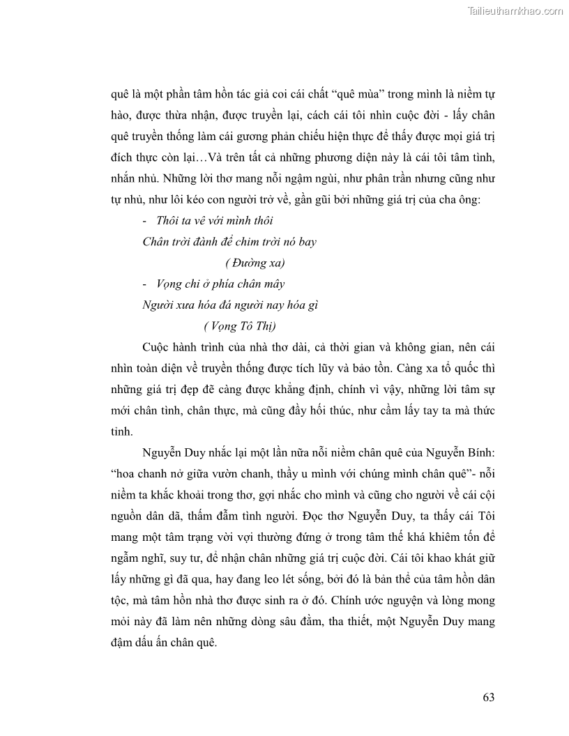Luận văn thạc sĩ giáo dục học Truyền thống và cách tân trong thơ Nguyễn Duy - 6 Trang 63