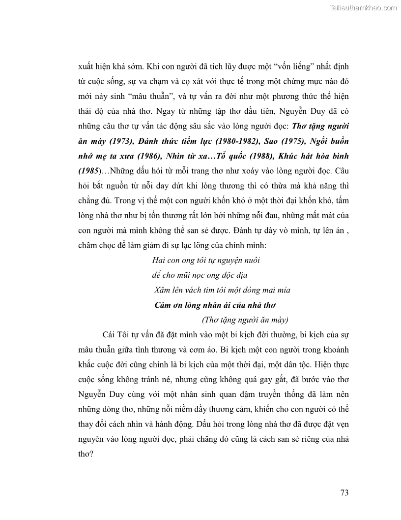 Luận văn thạc sĩ giáo dục học Truyền thống và cách tân trong thơ Nguyễn Duy - 7 Trang 73