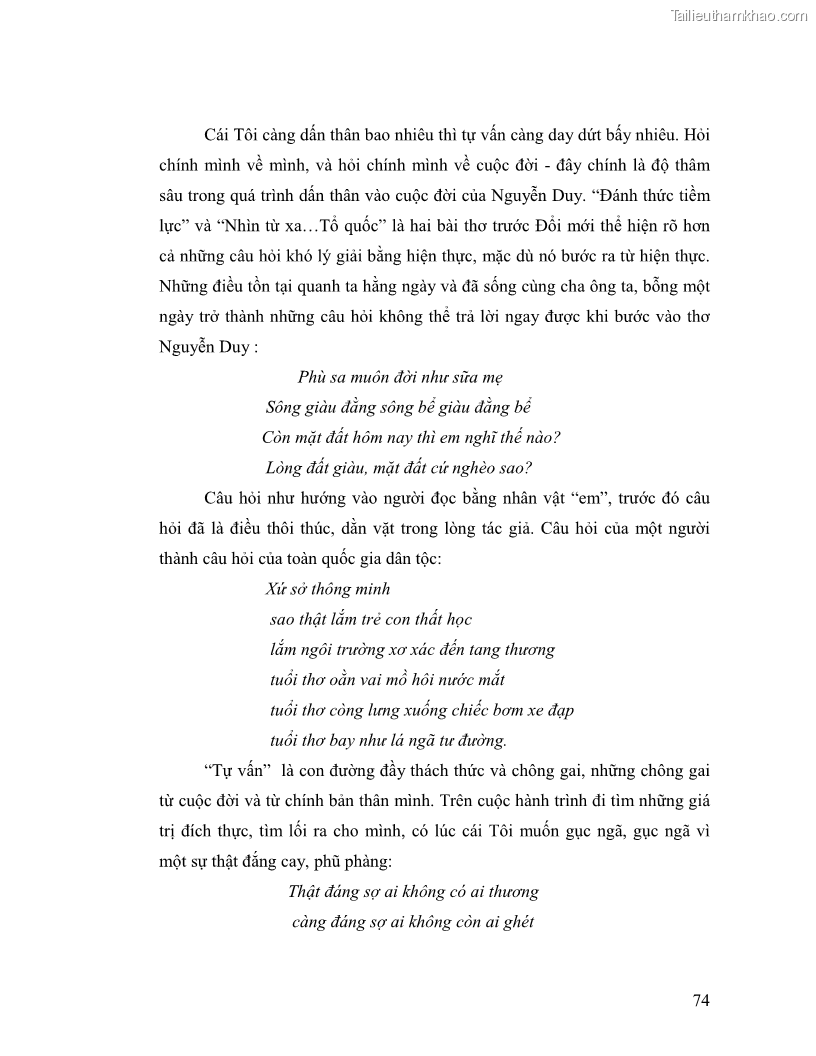Luận văn thạc sĩ giáo dục học Truyền thống và cách tân trong thơ Nguyễn Duy - 7 Trang 74