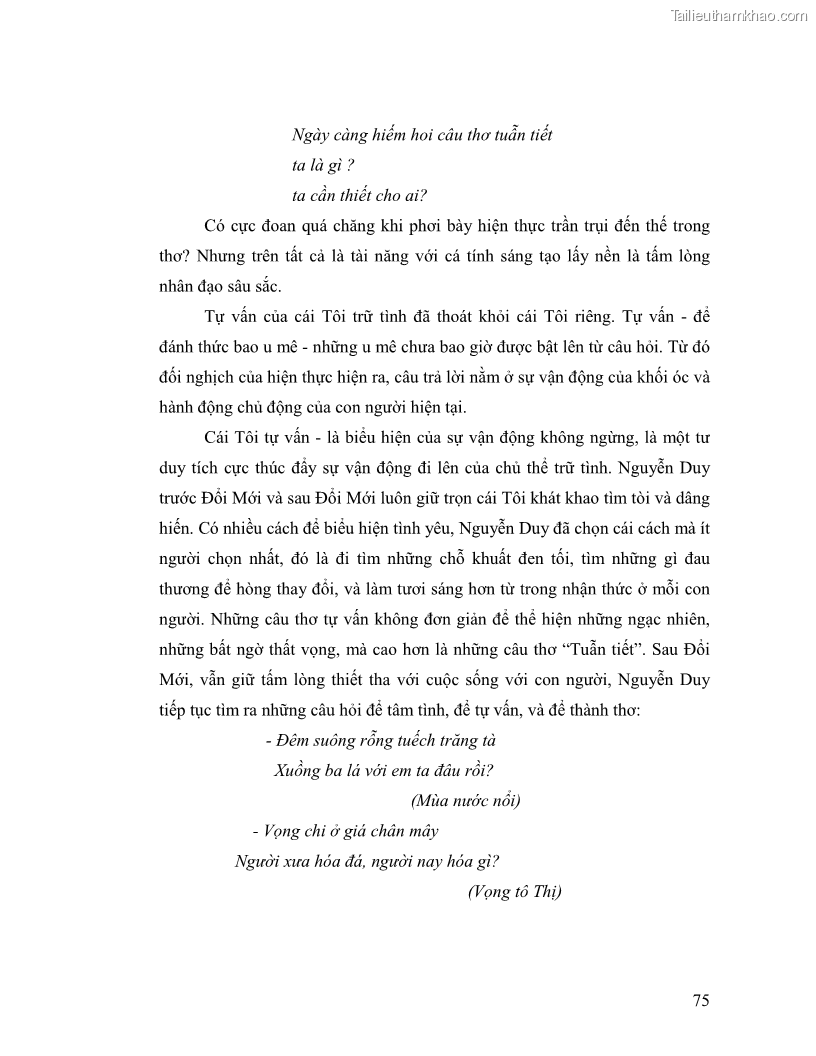 Luận văn thạc sĩ giáo dục học Truyền thống và cách tân trong thơ Nguyễn Duy - 7 Trang 75