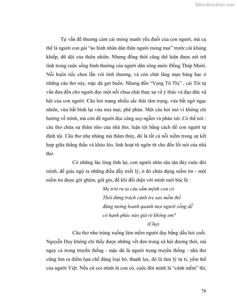 Luận văn thạc sĩ giáo dục học Truyền thống và cách tân trong thơ Nguyễn Duy - 7 Trang 76
