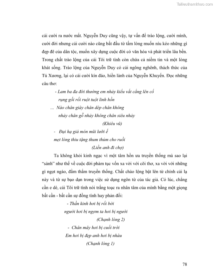 Luận văn thạc sĩ giáo dục học Truyền thống và cách tân trong thơ Nguyễn Duy - 7 Trang 78