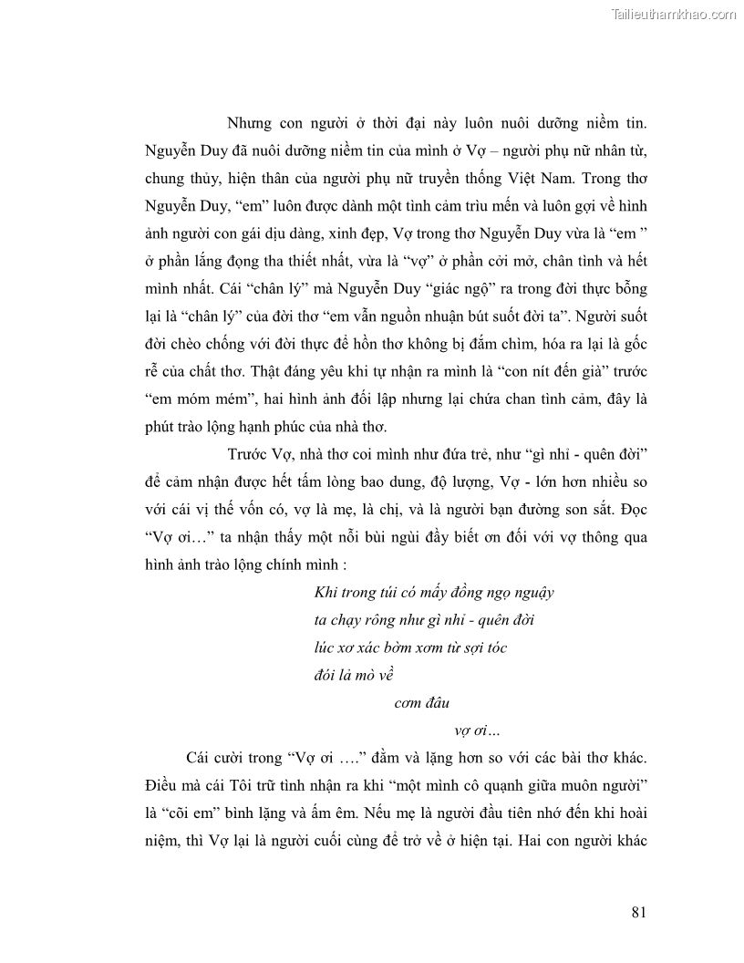 Luận văn thạc sĩ giáo dục học Truyền thống và cách tân trong thơ Nguyễn Duy - 7 Trang 81