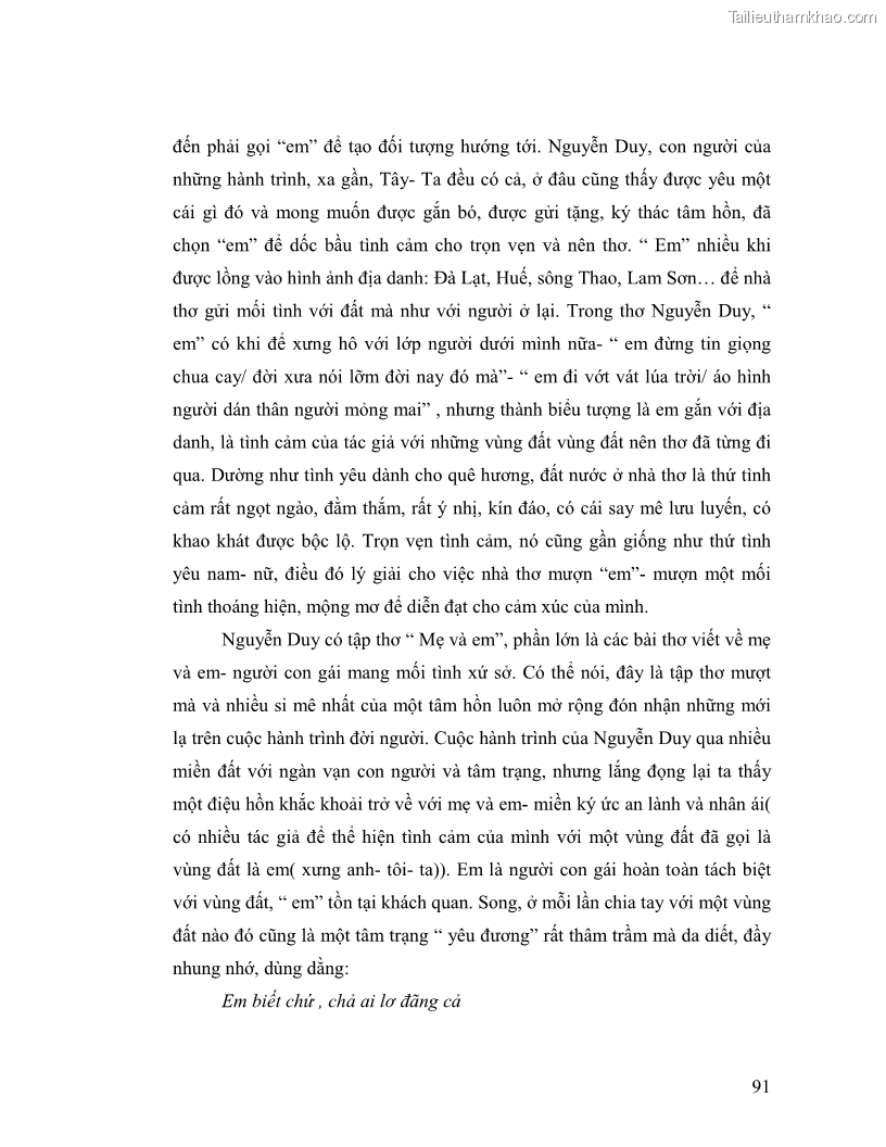 Luận văn thạc sĩ giáo dục học Truyền thống và cách tân trong thơ Nguyễn Duy - 8 Trang 91