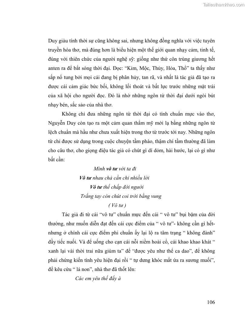 Luận văn thạc sĩ giáo dục học Truyền thống và cách tân trong thơ Nguyễn Duy - 9 Trang 106