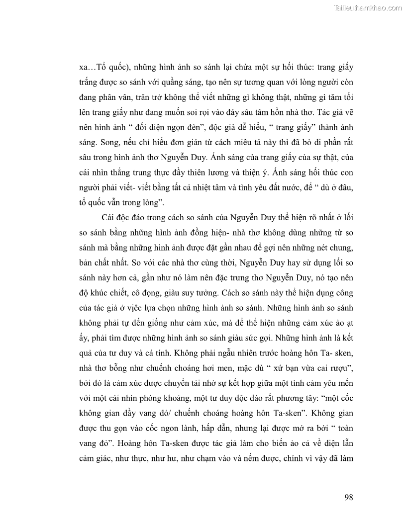 Luận văn thạc sĩ giáo dục học Truyền thống và cách tân trong thơ Nguyễn Duy - 9 Trang 98