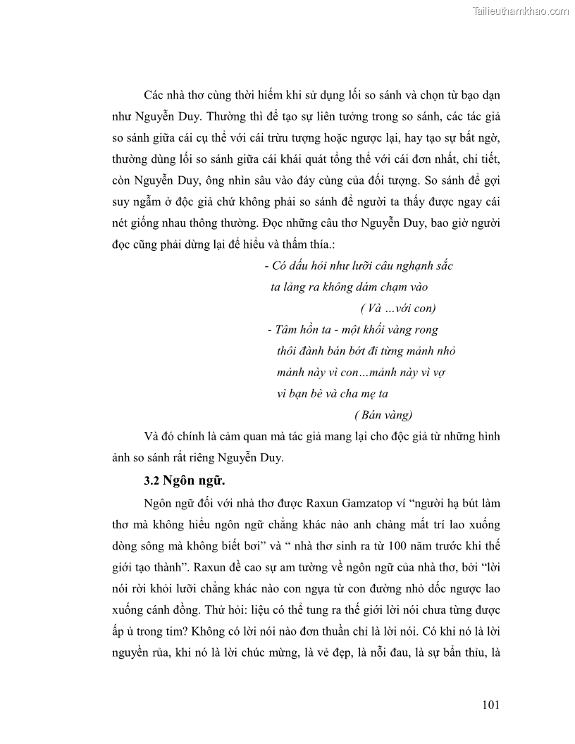 Luận văn thạc sĩ giáo dục học Truyền thống và cách tân trong thơ Nguyễn Duy - 9 Trang 101