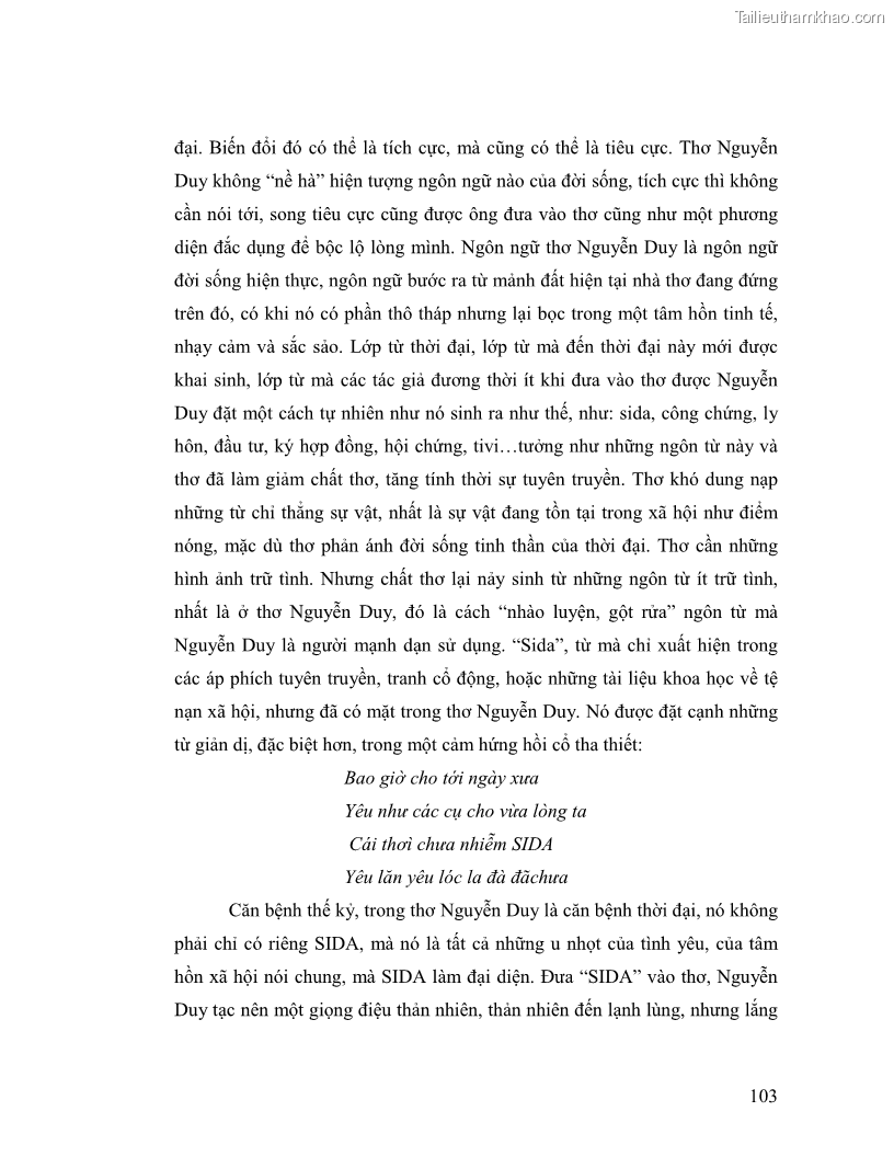 Luận văn thạc sĩ giáo dục học Truyền thống và cách tân trong thơ Nguyễn Duy - 9 Trang 103