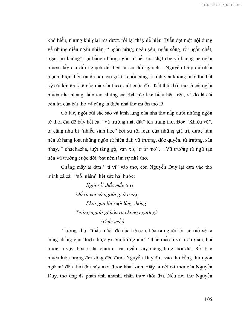 Luận văn thạc sĩ giáo dục học Truyền thống và cách tân trong thơ Nguyễn Duy - 9 Trang 105