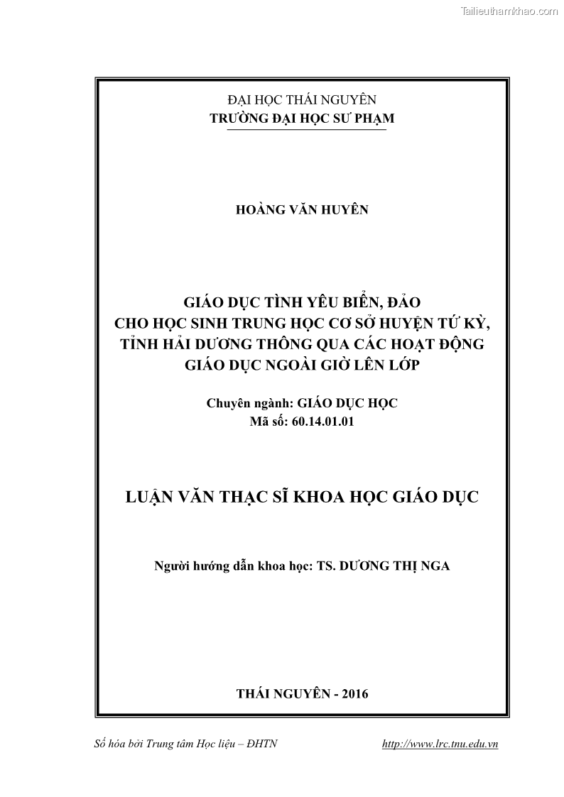Luận văn thạc sĩ khoa học giáo dục Giáo dục tình yêu biển đảo cho học sinh THCS huyện Tứ Kỳ tỉnh Hải Dương thông qua các hoạt động giáo dục ngoài giờ lên lớp - 1 Trang 2