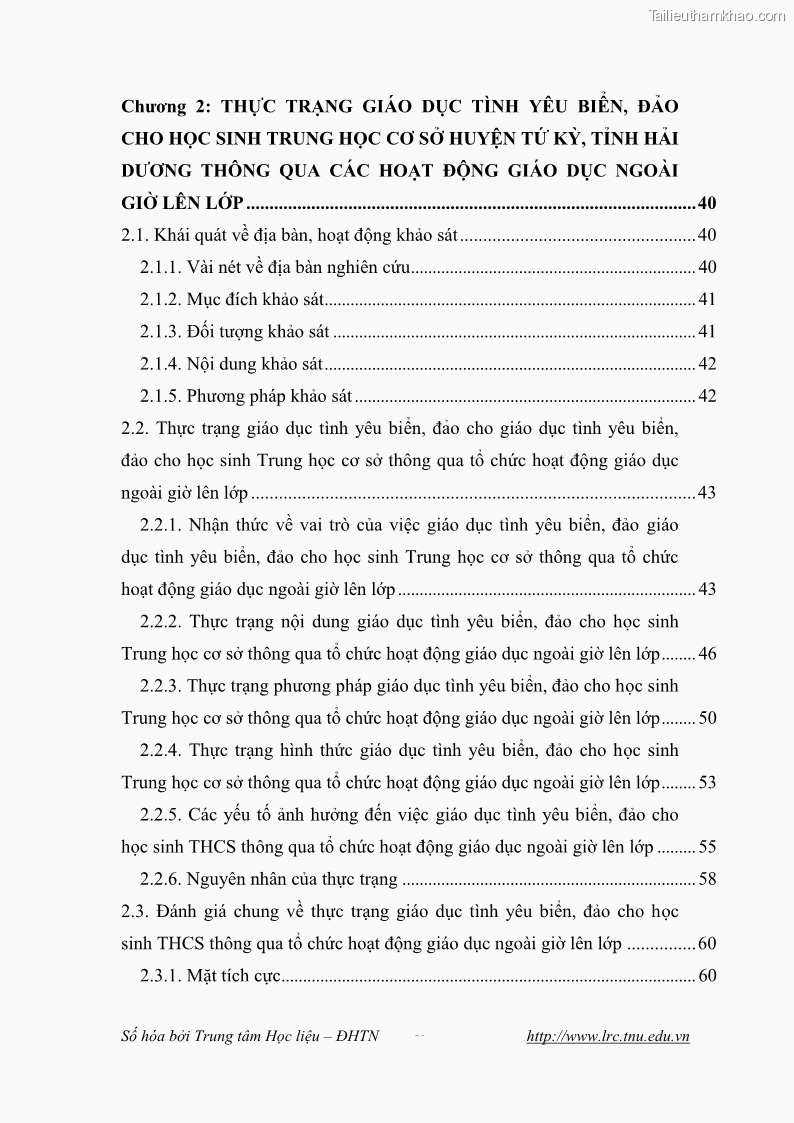 Luận văn thạc sĩ khoa học giáo dục Giáo dục tình yêu biển đảo cho học sinh THCS huyện Tứ Kỳ tỉnh Hải Dương thông qua các hoạt động giáo dục ngoài giờ lên lớp - 1 Trang 7