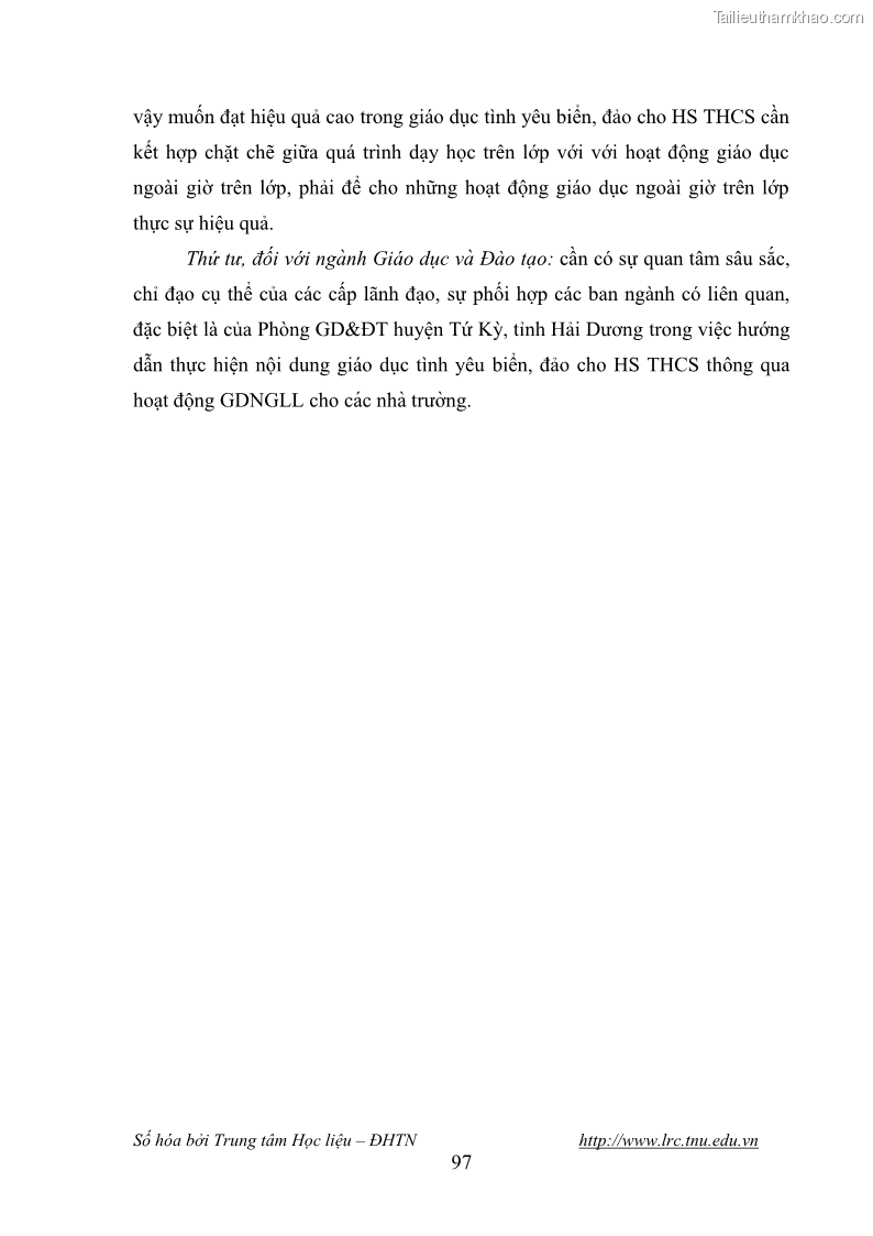 Luận văn thạc sĩ khoa học giáo dục Giáo dục tình yêu biển đảo cho học sinh THCS huyện Tứ Kỳ tỉnh Hải Dương thông qua các hoạt động giáo dục ngoài giờ lên lớp - 10 Trang 109