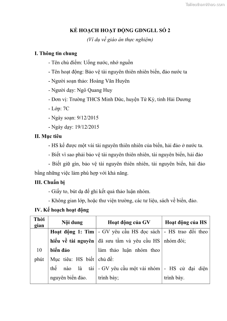 Luận văn thạc sĩ khoa học giáo dục Giáo dục tình yêu biển đảo cho học sinh THCS huyện Tứ Kỳ tỉnh Hải Dương thông qua các hoạt động giáo dục ngoài giờ lên lớp - 10 Trang 120