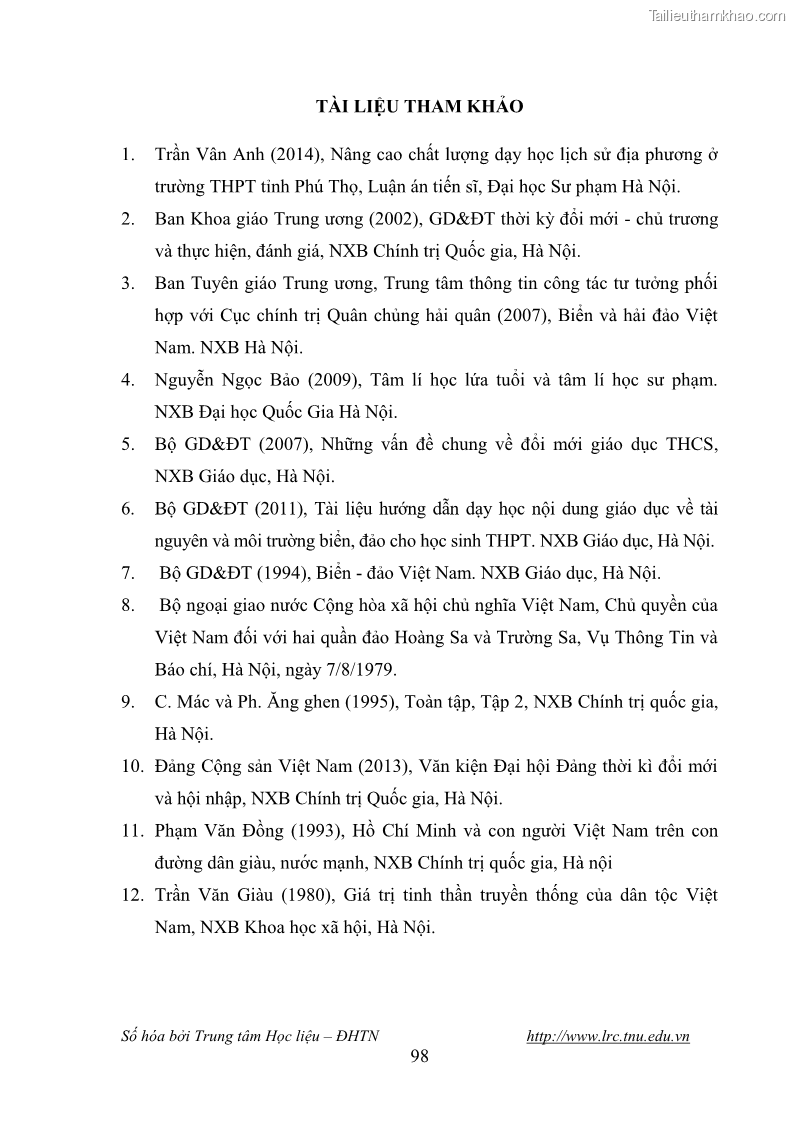 Luận văn thạc sĩ khoa học giáo dục Giáo dục tình yêu biển đảo cho học sinh THCS huyện Tứ Kỳ tỉnh Hải Dương thông qua các hoạt động giáo dục ngoài giờ lên lớp - 10 Trang 110