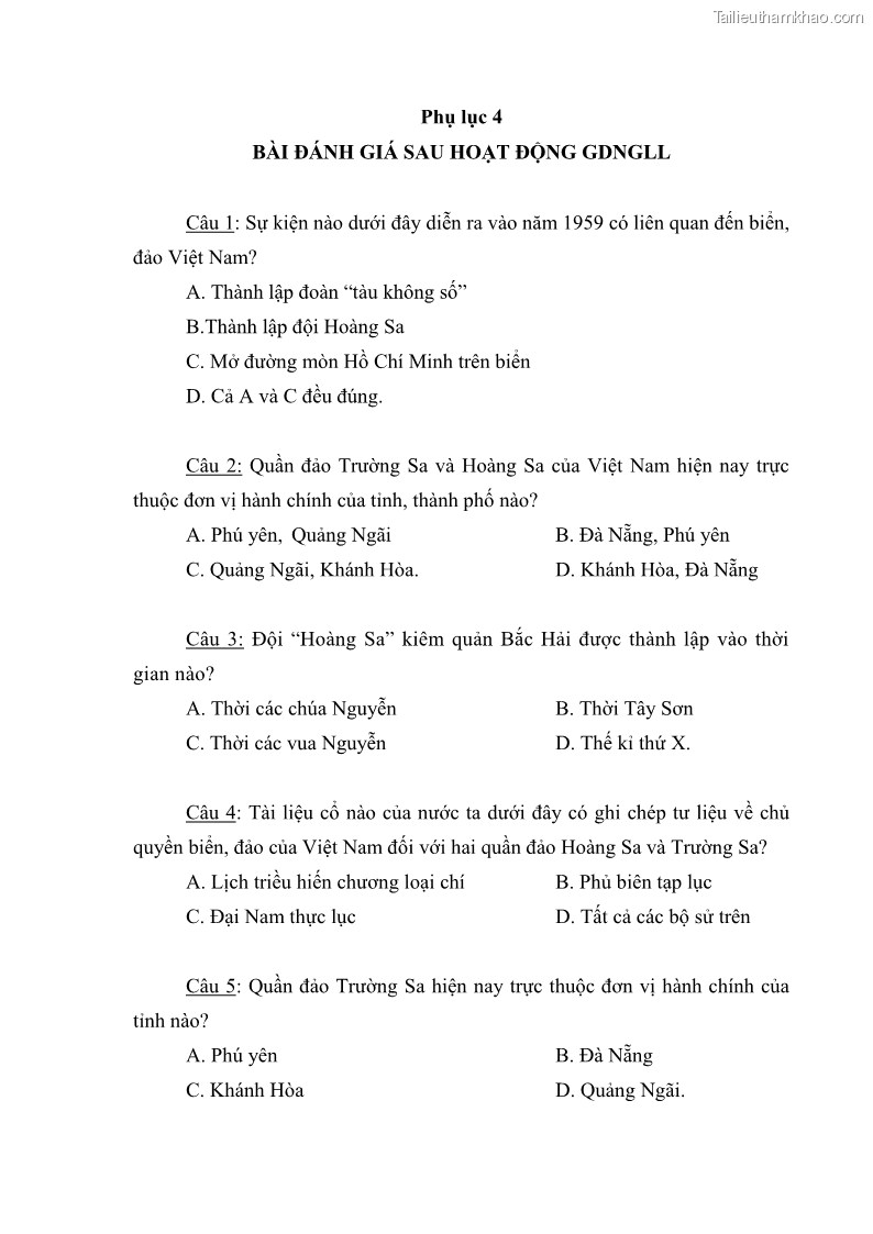 Luận văn thạc sĩ khoa học giáo dục Giáo dục tình yêu biển đảo cho học sinh THCS huyện Tứ Kỳ tỉnh Hải Dương thông qua các hoạt động giáo dục ngoài giờ lên lớp - 11 Trang 125