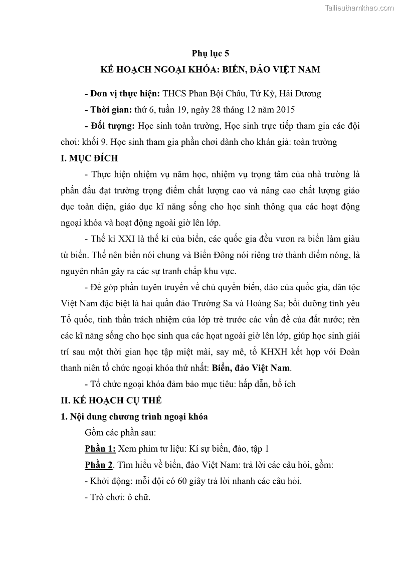 Luận văn thạc sĩ khoa học giáo dục Giáo dục tình yêu biển đảo cho học sinh THCS huyện Tứ Kỳ tỉnh Hải Dương thông qua các hoạt động giáo dục ngoài giờ lên lớp - 11 Trang 127