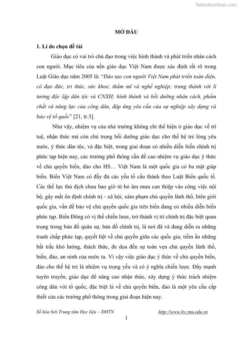 Luận văn thạc sĩ khoa học giáo dục Giáo dục tình yêu biển đảo cho học sinh THCS huyện Tứ Kỳ tỉnh Hải Dương thông qua các hoạt động giáo dục ngoài giờ lên lớp - 2 Trang 13