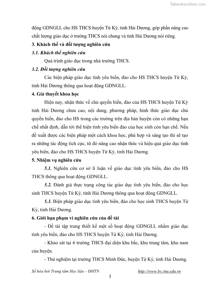 Luận văn thạc sĩ khoa học giáo dục Giáo dục tình yêu biển đảo cho học sinh THCS huyện Tứ Kỳ tỉnh Hải Dương thông qua các hoạt động giáo dục ngoài giờ lên lớp - 2 Trang 15