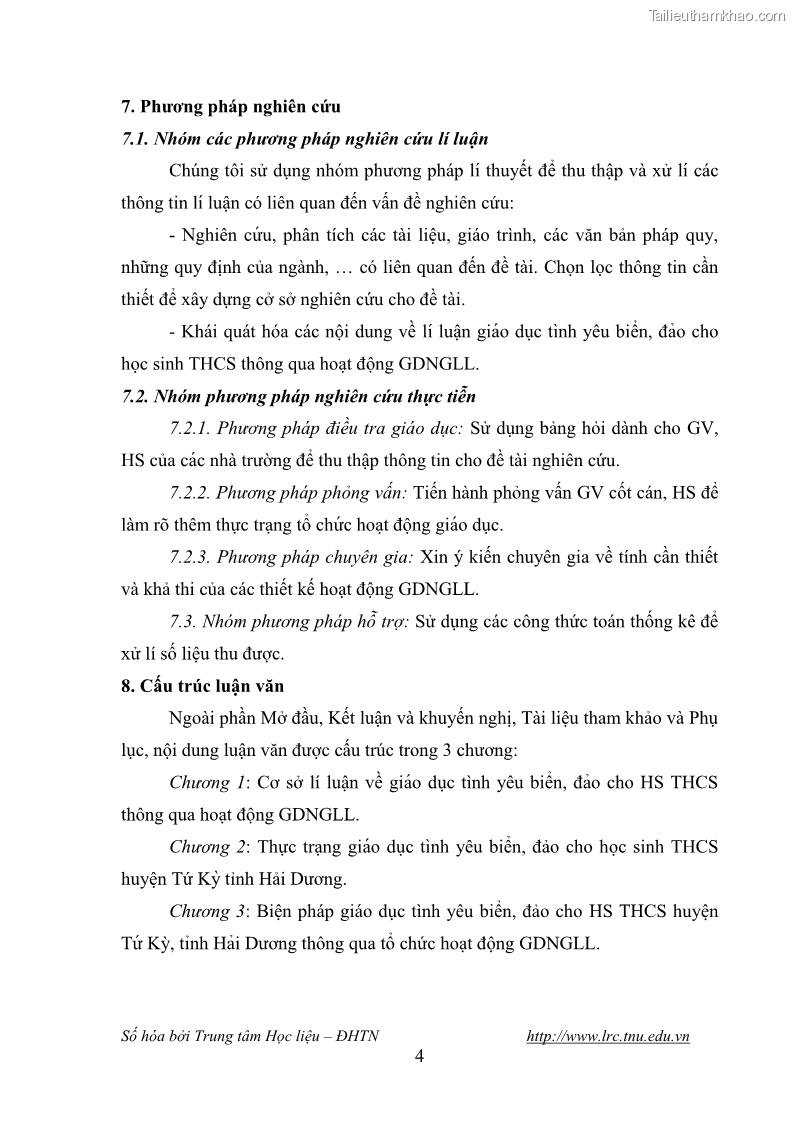 Luận văn thạc sĩ khoa học giáo dục Giáo dục tình yêu biển đảo cho học sinh THCS huyện Tứ Kỳ tỉnh Hải Dương thông qua các hoạt động giáo dục ngoài giờ lên lớp - 2 Trang 16