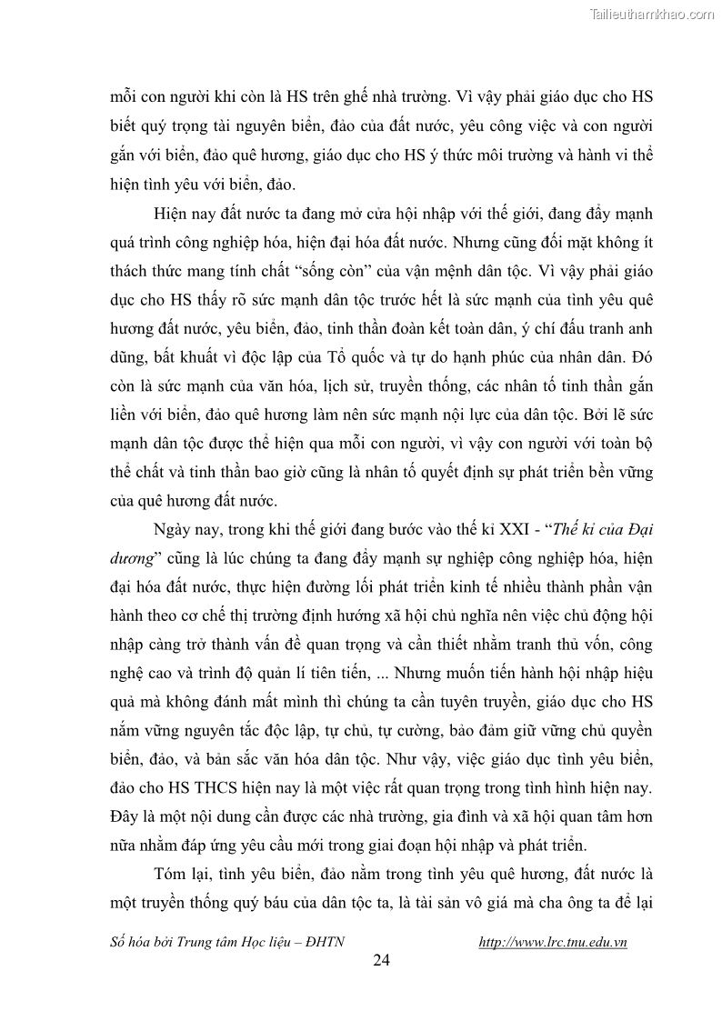 Luận văn thạc sĩ khoa học giáo dục Giáo dục tình yêu biển đảo cho học sinh THCS huyện Tứ Kỳ tỉnh Hải Dương thông qua các hoạt động giáo dục ngoài giờ lên lớp - 3 Trang 36