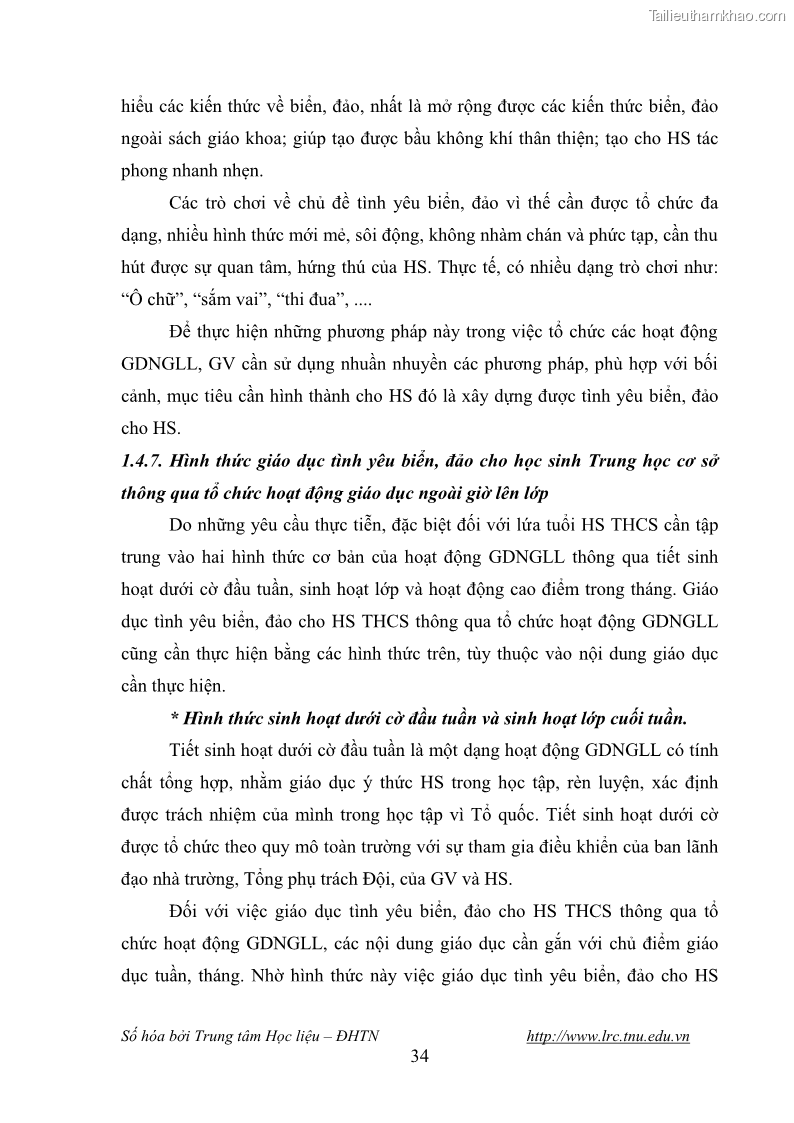 Luận văn thạc sĩ khoa học giáo dục Giáo dục tình yêu biển đảo cho học sinh THCS huyện Tứ Kỳ tỉnh Hải Dương thông qua các hoạt động giáo dục ngoài giờ lên lớp - 4 Trang 46