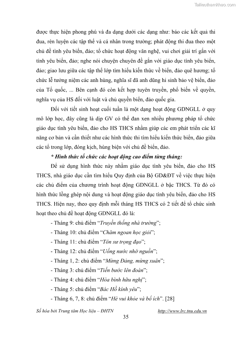Luận văn thạc sĩ khoa học giáo dục Giáo dục tình yêu biển đảo cho học sinh THCS huyện Tứ Kỳ tỉnh Hải Dương thông qua các hoạt động giáo dục ngoài giờ lên lớp - 4 Trang 47