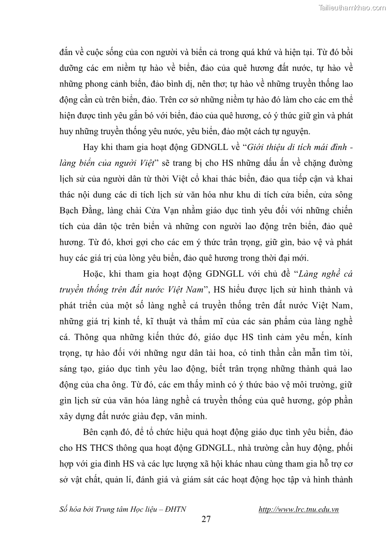 Luận văn thạc sĩ khoa học giáo dục Giáo dục tình yêu biển đảo cho học sinh THCS huyện Tứ Kỳ tỉnh Hải Dương thông qua các hoạt động giáo dục ngoài giờ lên lớp - 4 Trang 39